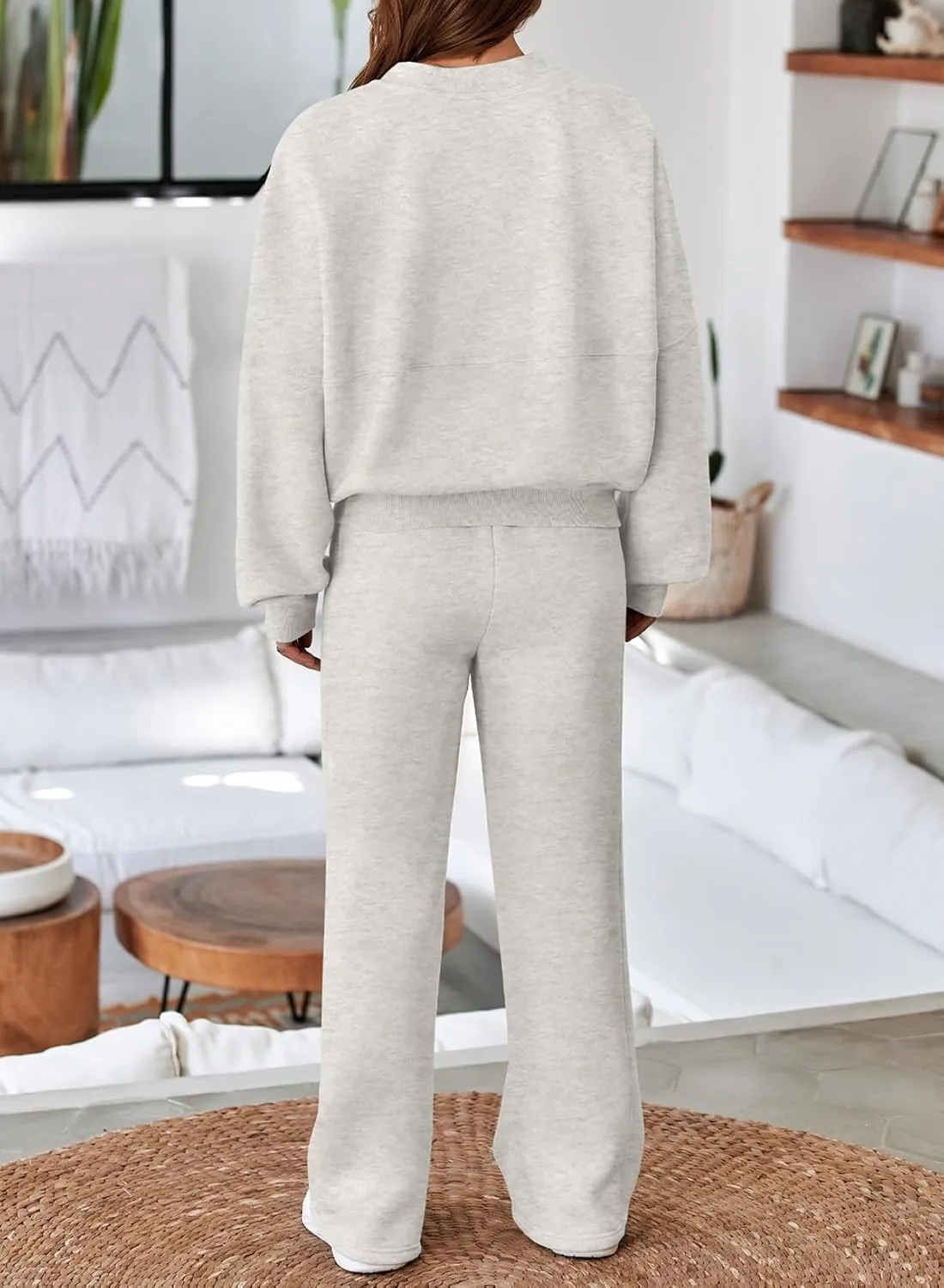 Aleumdr Women's 2 Piece Outfits Oversized Fleece Sweatsuit Zip Up Long Sleeve Sweatshirt with Wide Leg Sweatpants