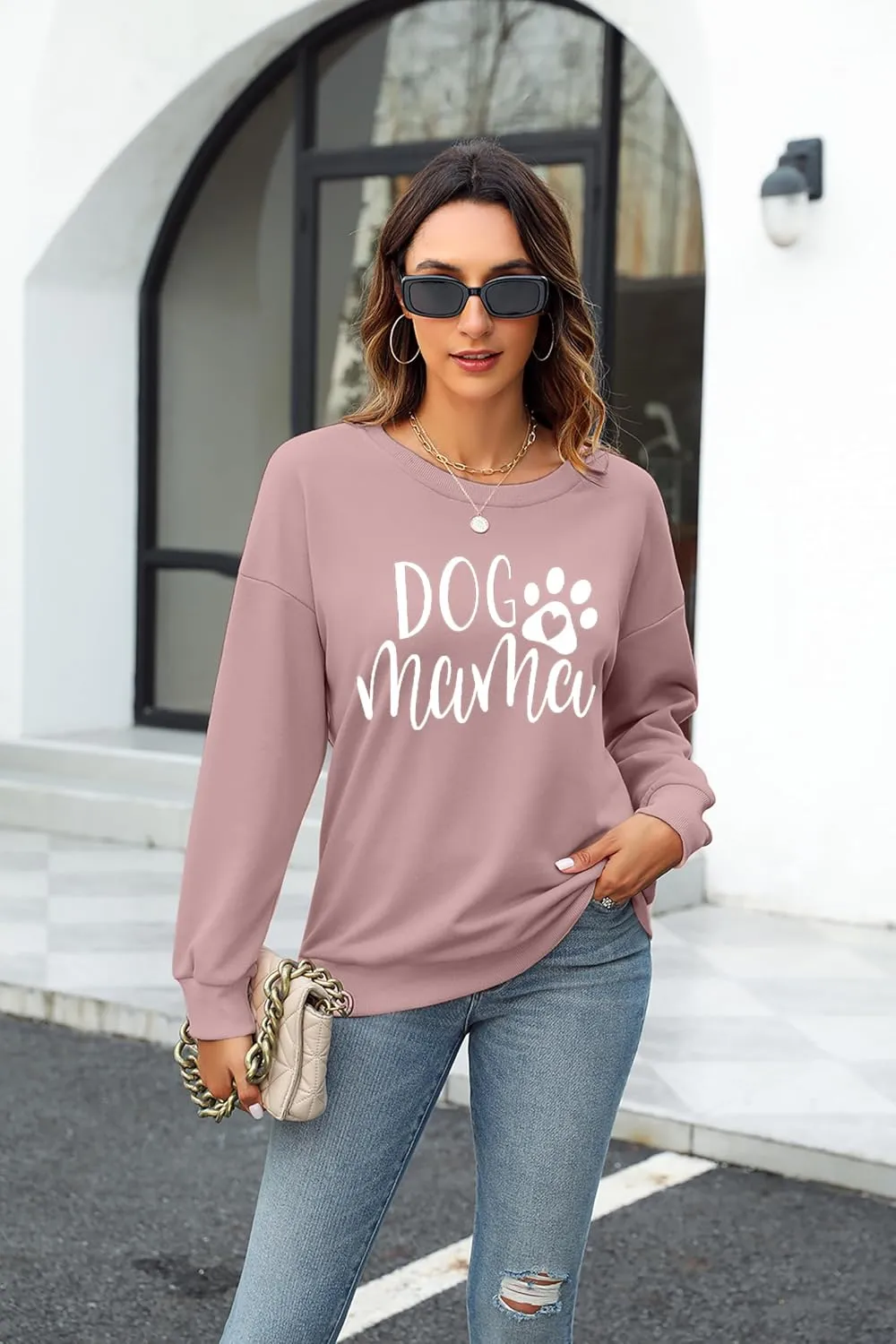 ALLTB Dog Mom Sweatshirt Women Dog Mama Graphic Shirt Cute Dog Paw Shirts Dog Lover Pullover Casual Long Sleeve Tee Tops