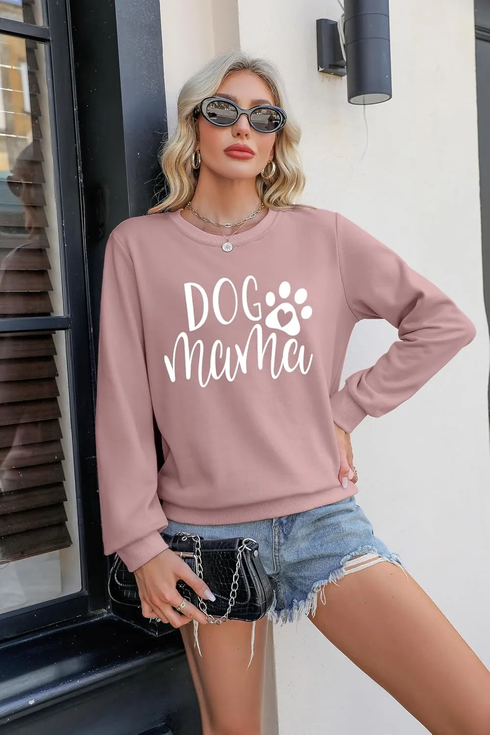 ALLTB Dog Mom Sweatshirt Women Dog Mama Graphic Shirt Cute Dog Paw Shirts Dog Lover Pullover Casual Long Sleeve Tee Tops