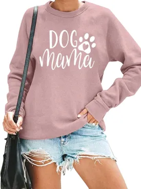 ALLTB Dog Mom Sweatshirt Women Dog Mama Graphic Shirt Cute Dog Paw Shirts Dog Lover Pullover Casual Long Sleeve Tee Tops