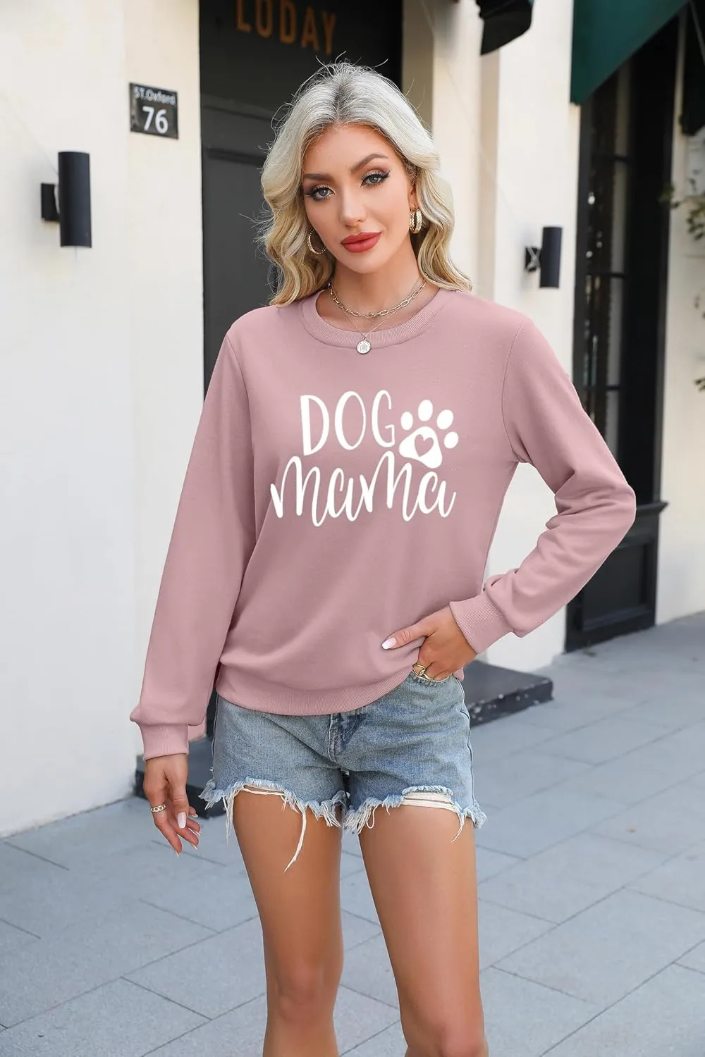 ALLTB Dog Mom Sweatshirt Women Dog Mama Graphic Shirt Cute Dog Paw Shirts Dog Lover Pullover Casual Long Sleeve Tee Tops