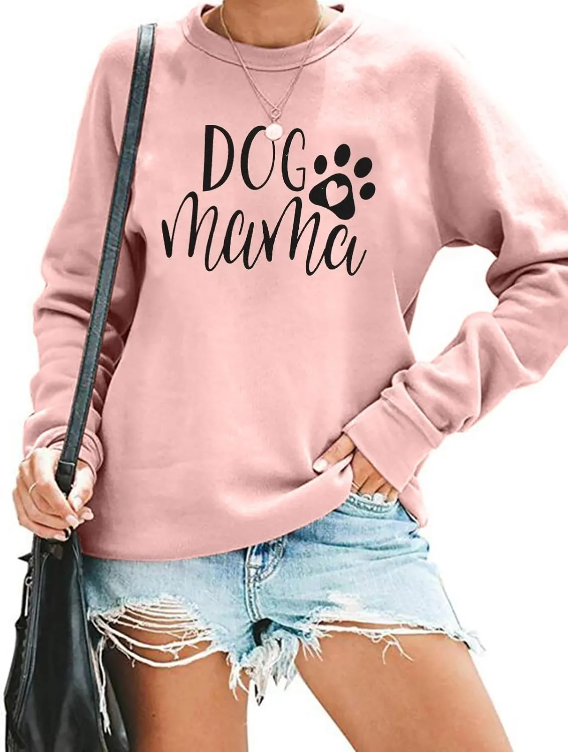 ALLTB Dog Mom Sweatshirt Women Dog Mama Graphic Shirt Cute Dog Paw Shirts Dog Lover Pullover Casual Long Sleeve Tee Tops