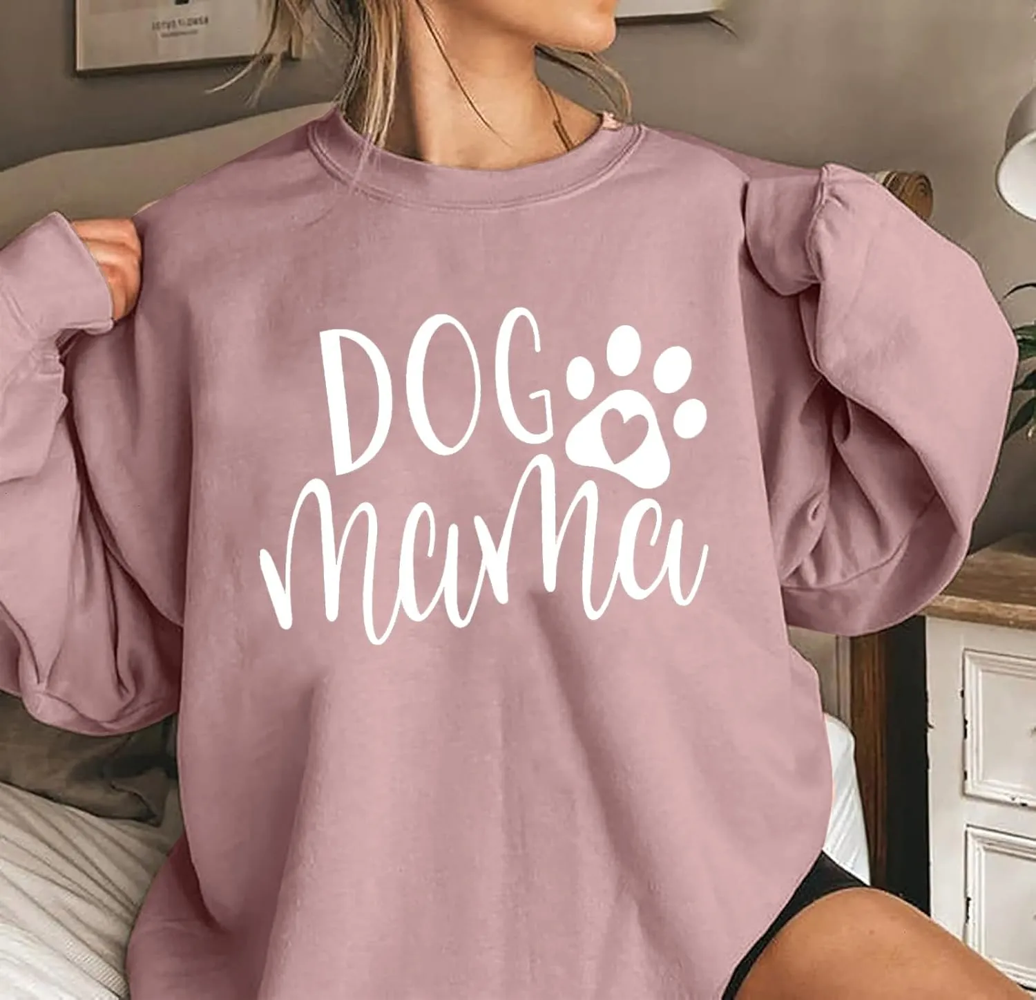 ALLTB Dog Mom Sweatshirt Women Dog Mama Graphic Shirt Cute Dog Paw Shirts Dog Lover Pullover Casual Long Sleeve Tee Tops