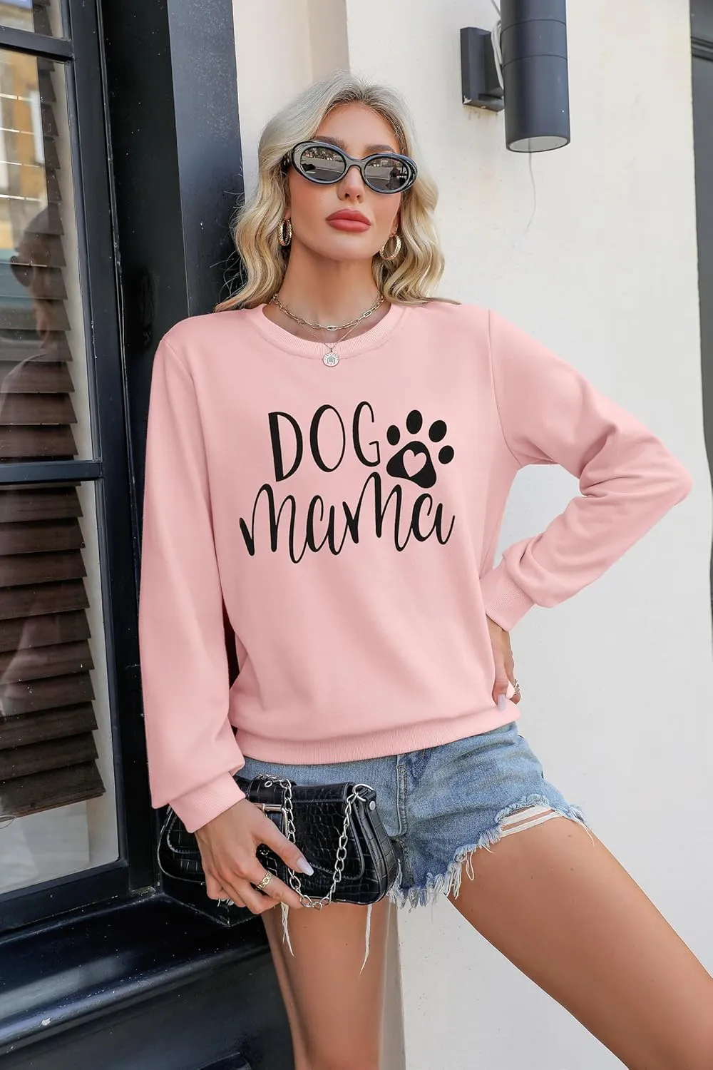 ALLTB Dog Mom Sweatshirt Women Dog Mama Graphic Shirt Cute Dog Paw Shirts Dog Lover Pullover Casual Long Sleeve Tee Tops