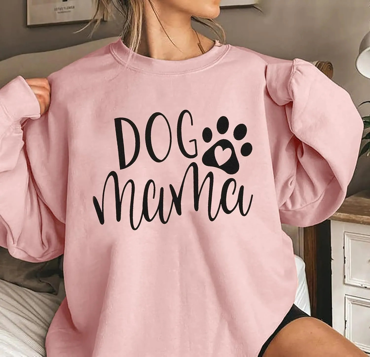 ALLTB Dog Mom Sweatshirt Women Dog Mama Graphic Shirt Cute Dog Paw Shirts Dog Lover Pullover Casual Long Sleeve Tee Tops