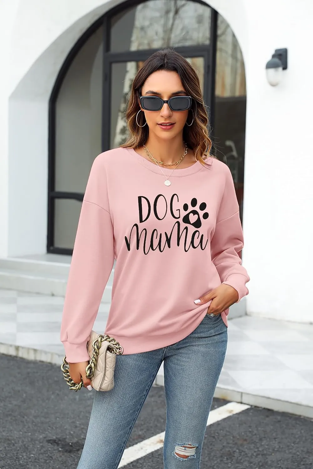 ALLTB Dog Mom Sweatshirt Women Dog Mama Graphic Shirt Cute Dog Paw Shirts Dog Lover Pullover Casual Long Sleeve Tee Tops