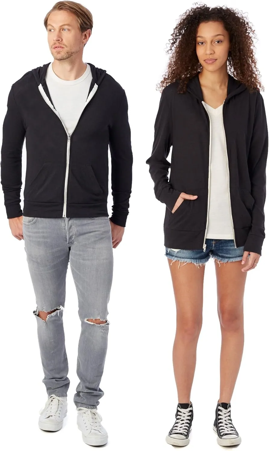 Alternative Men's Hoodie, Eco Zip Up Camo Triblend Jersey Hooded Sweatshirt