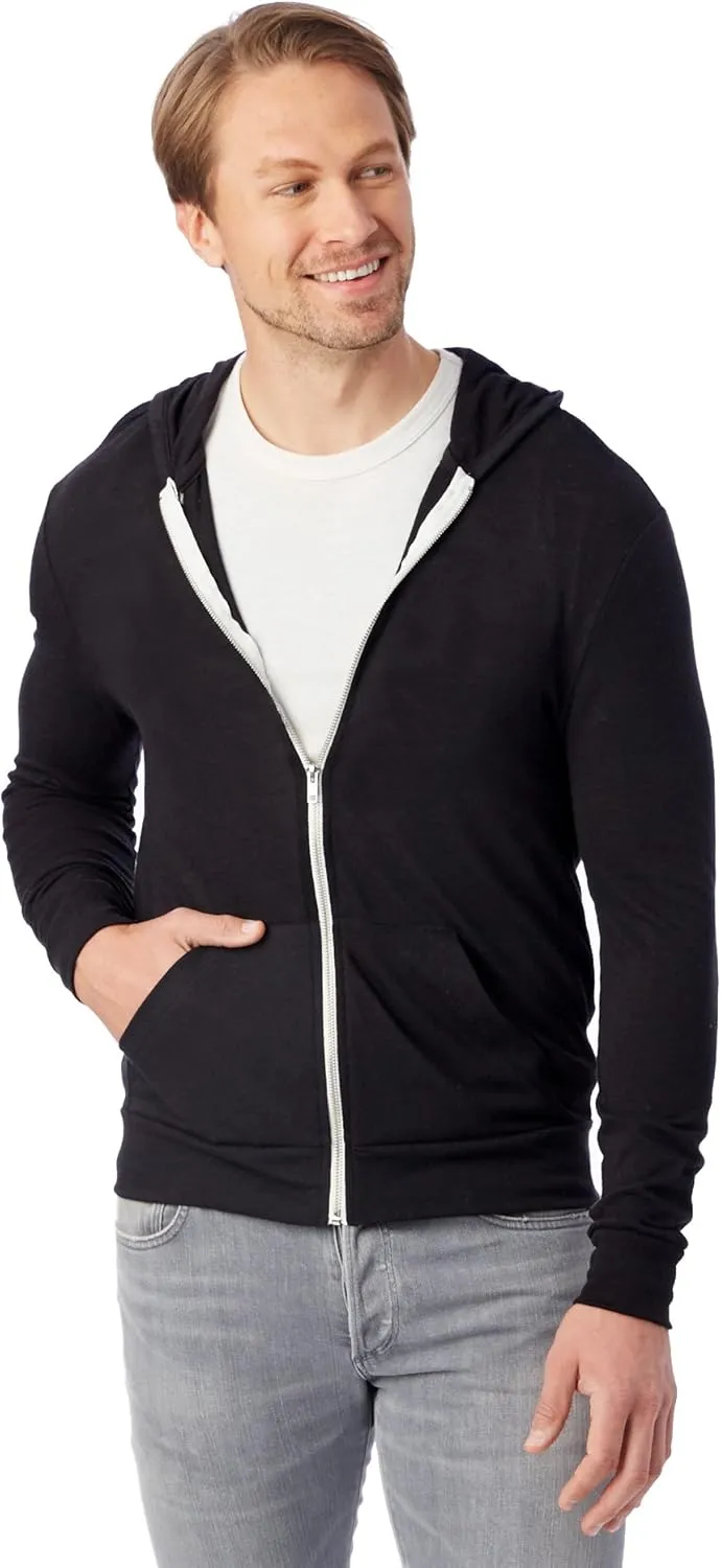 Alternative Men's Hoodie, Eco Zip Up Camo Triblend Jersey Hooded Sweatshirt