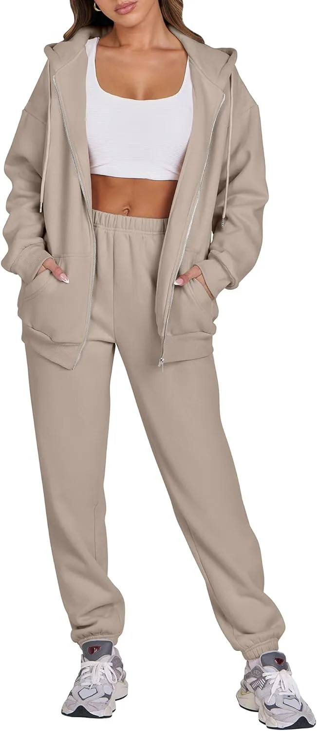 ANRABESS Womens 2 Piece Outfits Sweatsuits Oversized Zip Up Sweatshirt Jogger Sweatpants Tracksuit Sweat Lounge Matching Set