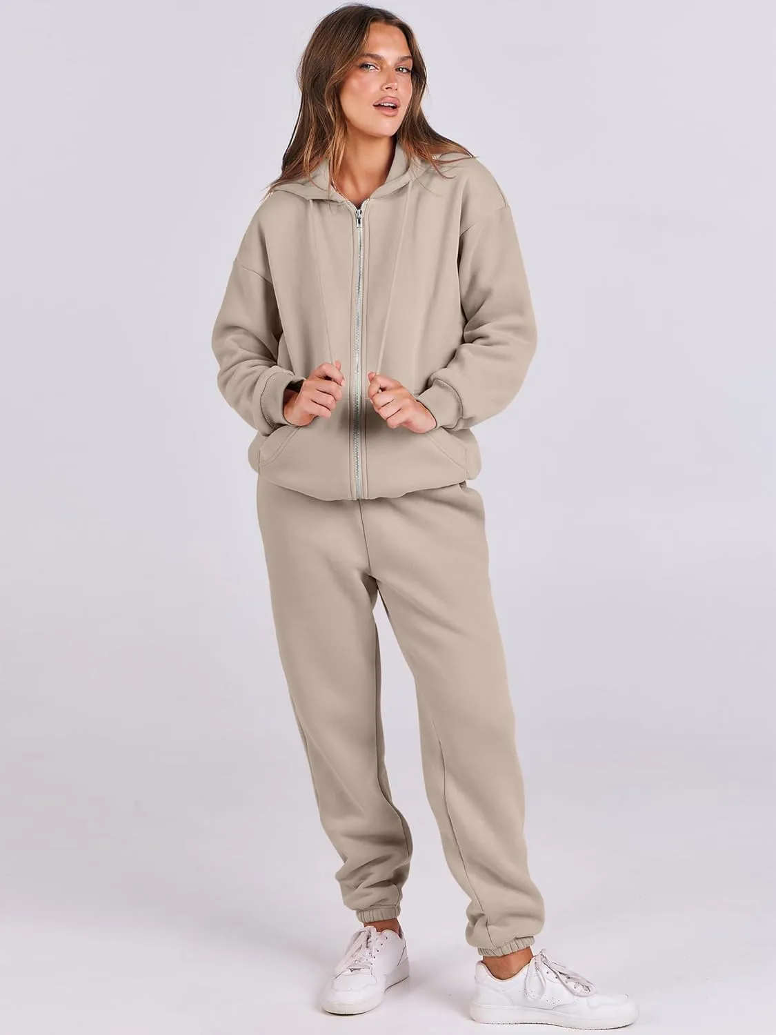 ANRABESS Womens 2 Piece Outfits Sweatsuits Oversized Zip Up Sweatshirt Jogger Sweatpants Tracksuit Sweat Lounge Matching Set