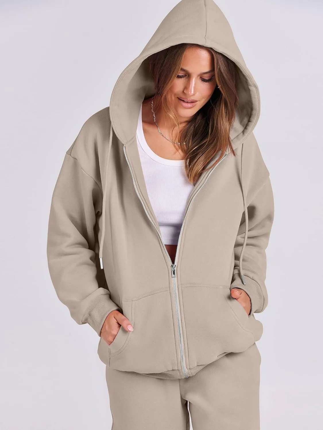 ANRABESS Womens 2 Piece Outfits Sweatsuits Oversized Zip Up Sweatshirt Jogger Sweatpants Tracksuit Sweat Lounge Matching Set
