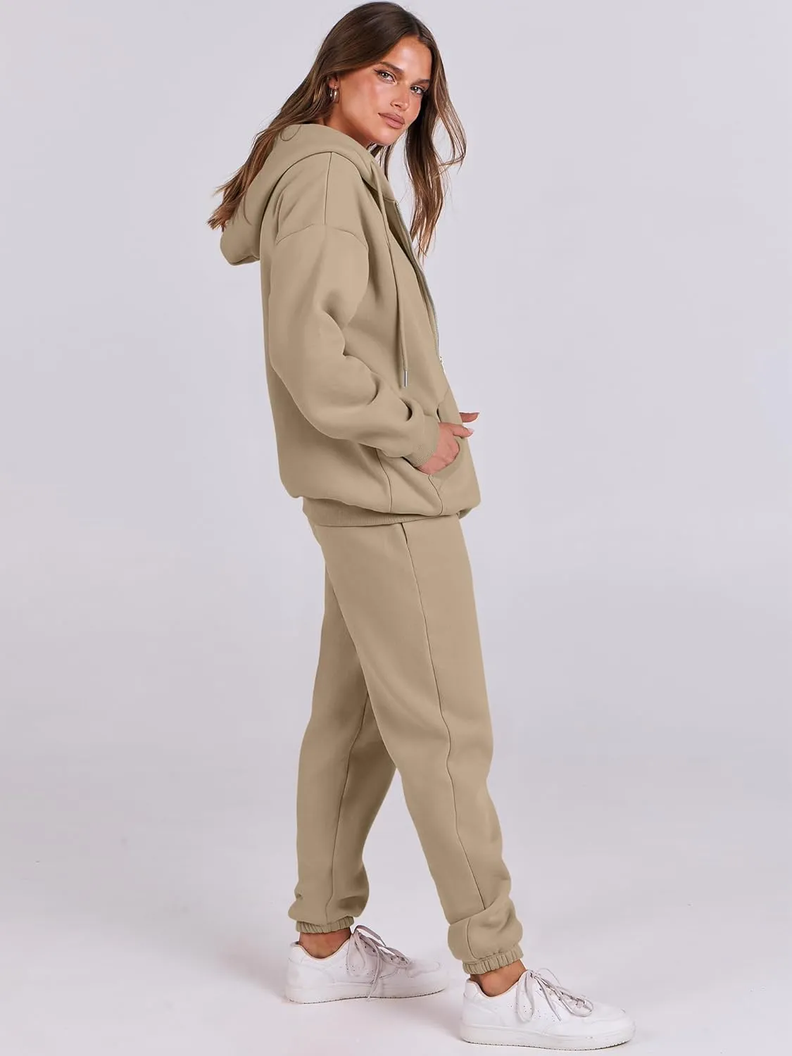 ANRABESS Womens 2 Piece Outfits Sweatsuits Oversized Zip Up Sweatshirt Jogger Sweatpants Tracksuit Sweat Lounge Matching Set