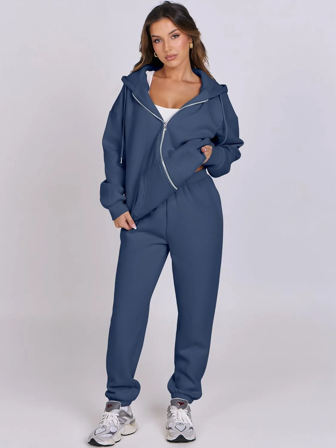 ANRABESS Womens 2 Piece Outfits Sweatsuits Oversized Zip Up Sweatshirt Jogger Sweatpants Tracksuit Sweat Lounge Matching Set