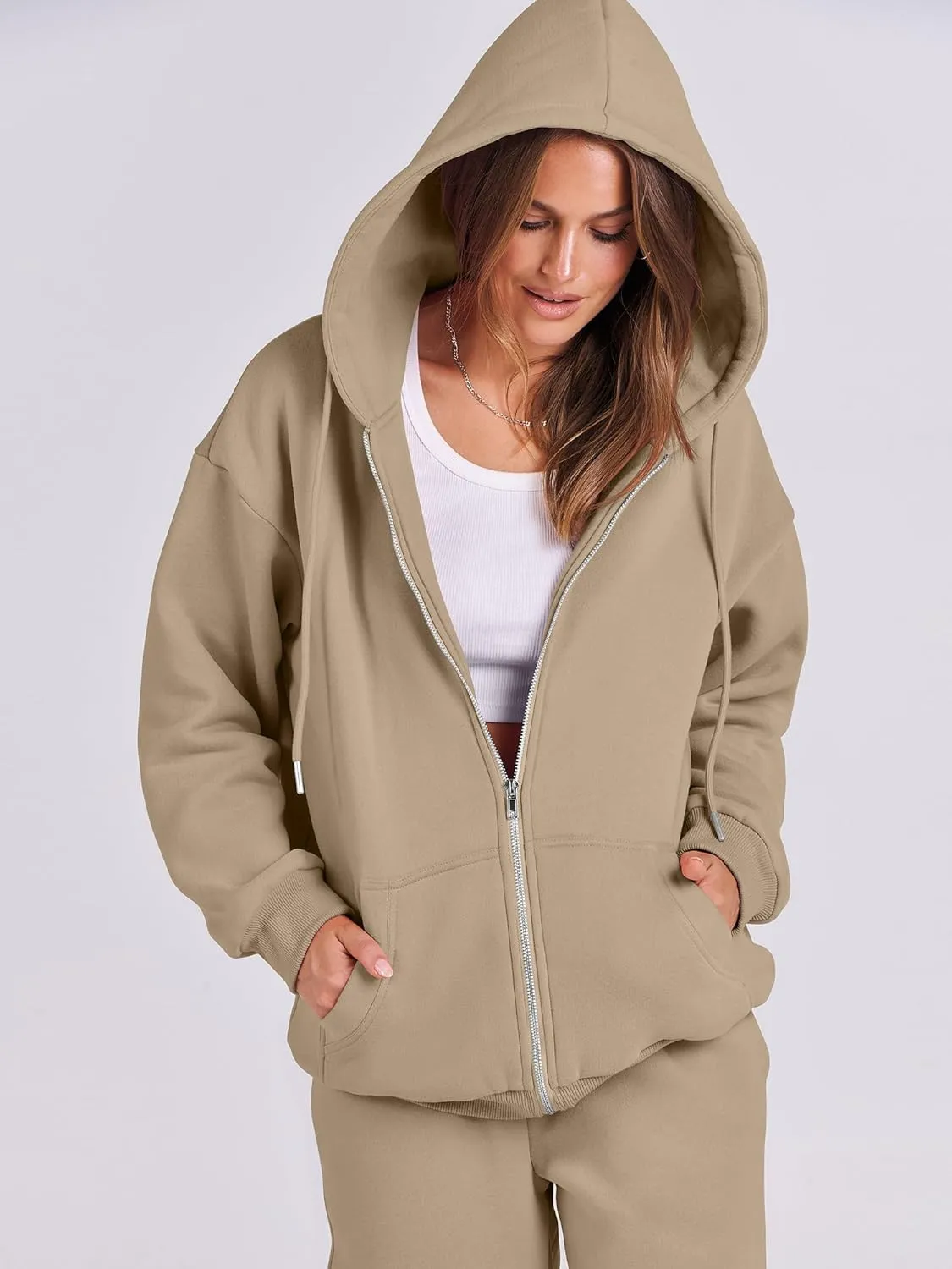 ANRABESS Womens 2 Piece Outfits Sweatsuits Oversized Zip Up Sweatshirt Jogger Sweatpants Tracksuit Sweat Lounge Matching Set