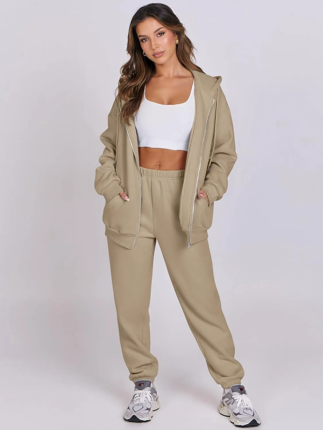 ANRABESS Womens 2 Piece Outfits Sweatsuits Oversized Zip Up Sweatshirt Jogger Sweatpants Tracksuit Sweat Lounge Matching Set