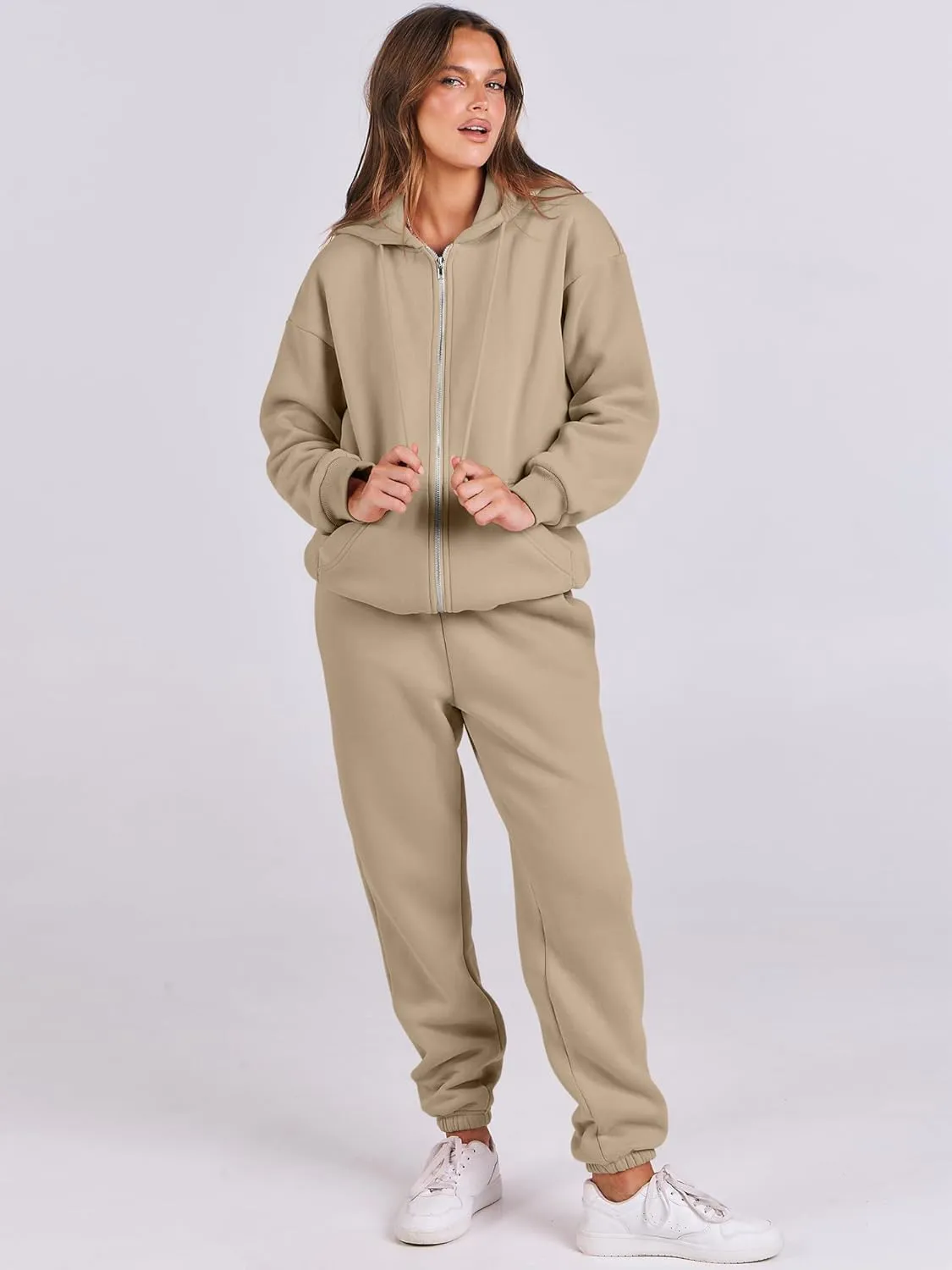 ANRABESS Womens 2 Piece Outfits Sweatsuits Oversized Zip Up Sweatshirt Jogger Sweatpants Tracksuit Sweat Lounge Matching Set
