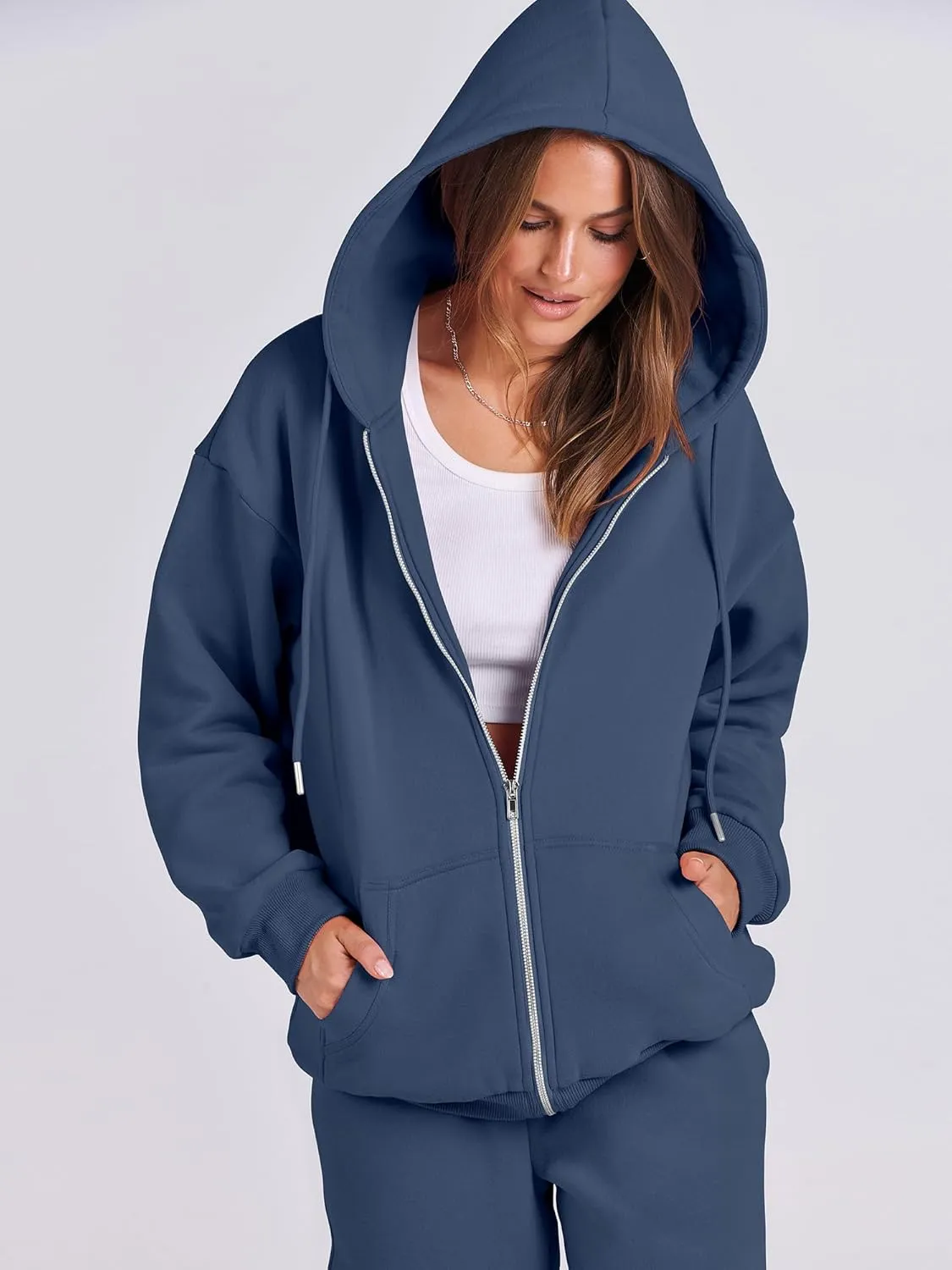 ANRABESS Womens 2 Piece Outfits Sweatsuits Oversized Zip Up Sweatshirt Jogger Sweatpants Tracksuit Sweat Lounge Matching Set