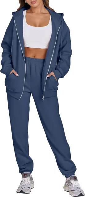 ANRABESS Womens 2 Piece Outfits Sweatsuits Oversized Zip Up Sweatshirt Jogger Sweatpants Tracksuit Sweat Lounge Matching Set