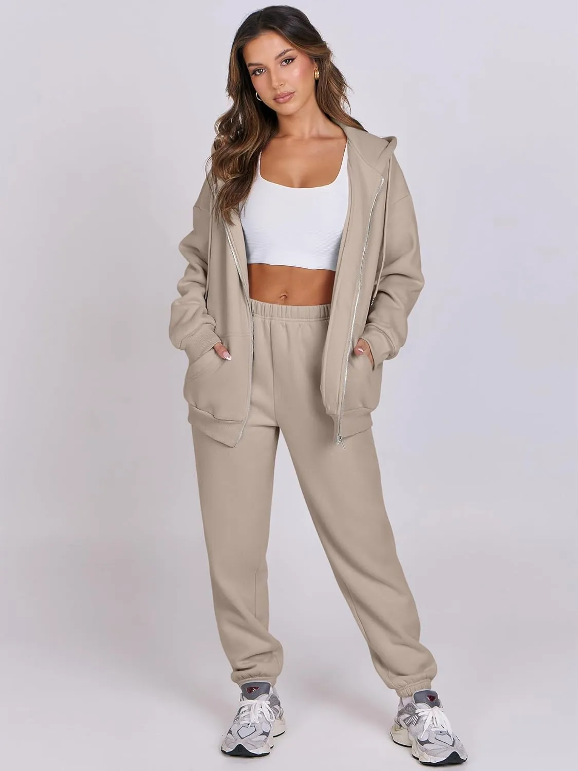 ANRABESS Womens 2 Piece Outfits Sweatsuits Oversized Zip Up Sweatshirt Jogger Sweatpants Tracksuit Sweat Lounge Matching Set