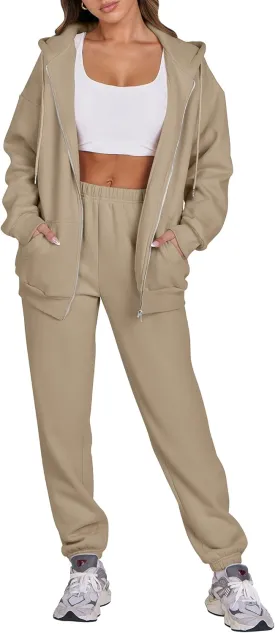 ANRABESS Womens 2 Piece Outfits Sweatsuits Oversized Zip Up Sweatshirt Jogger Sweatpants Tracksuit Sweat Lounge Matching Set