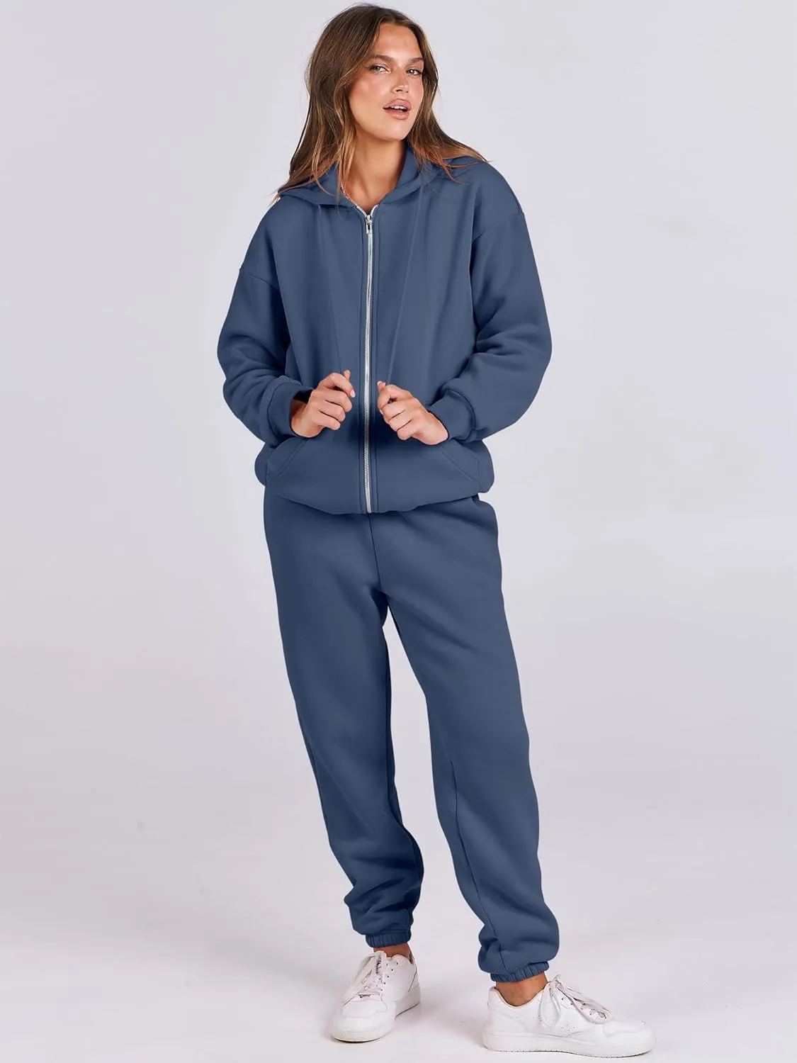 ANRABESS Womens 2 Piece Outfits Sweatsuits Oversized Zip Up Sweatshirt Jogger Sweatpants Tracksuit Sweat Lounge Matching Set