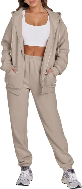 ANRABESS Womens 2 Piece Outfits Sweatsuits Oversized Zip Up Sweatshirt Jogger Sweatpants Tracksuit Sweat Lounge Matching Set
