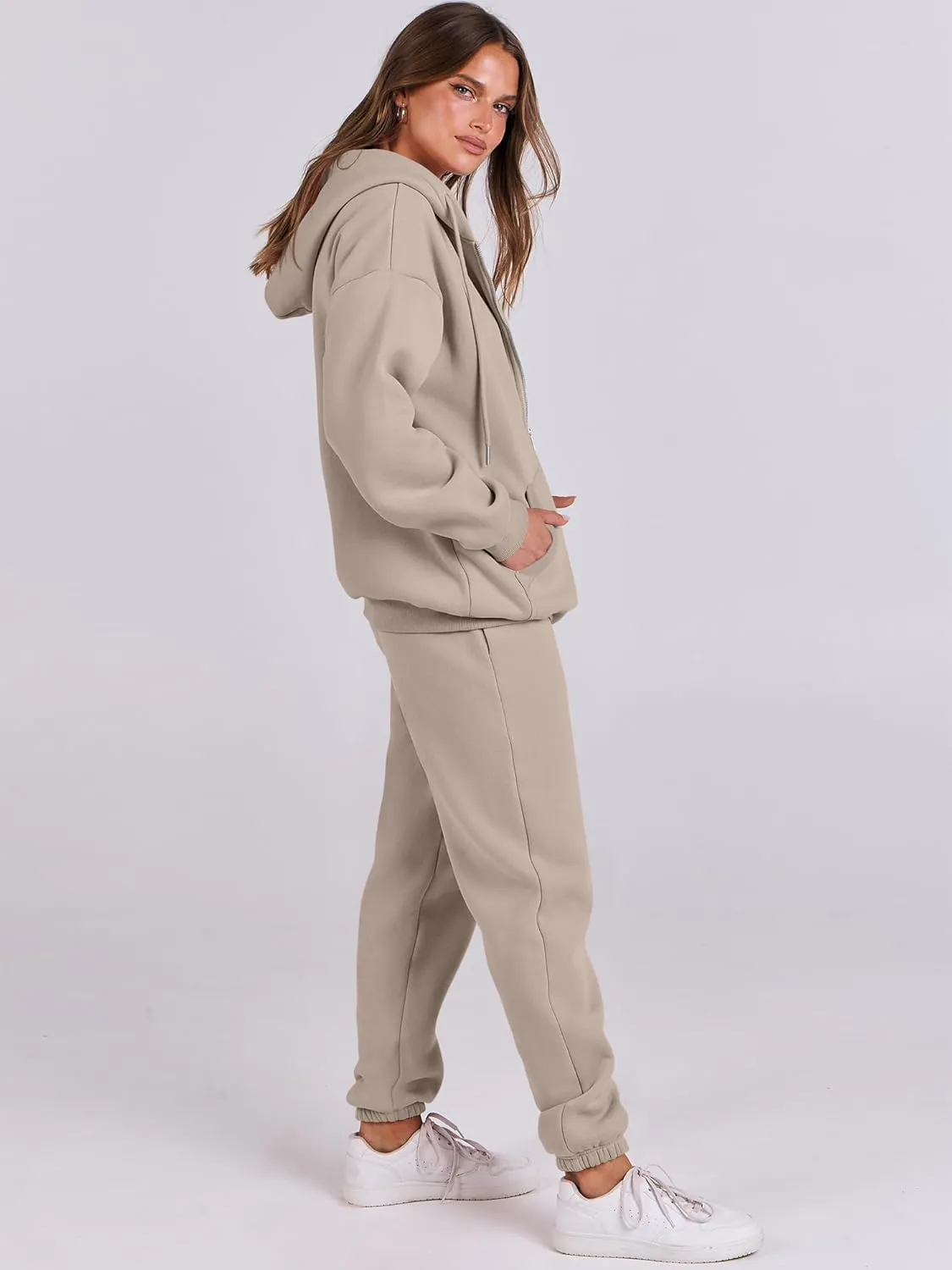 ANRABESS Womens 2 Piece Outfits Sweatsuits Oversized Zip Up Sweatshirt Jogger Sweatpants Tracksuit Sweat Lounge Matching Set