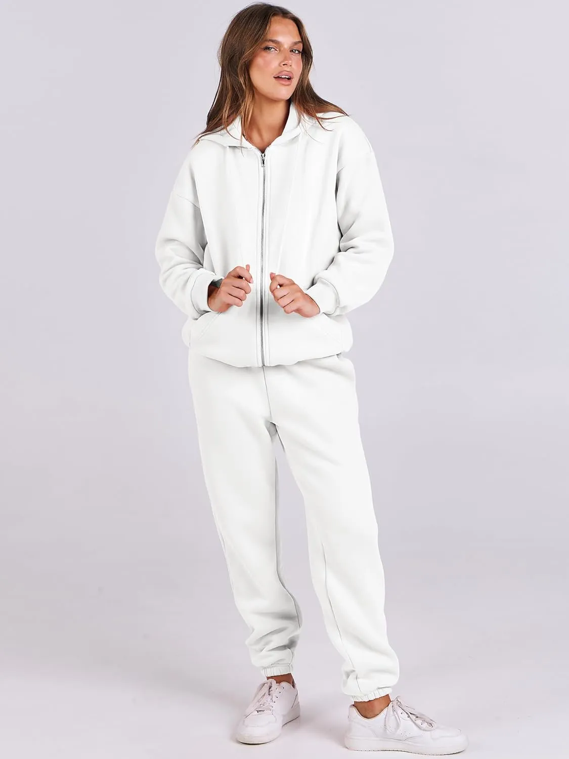 ANRABESS Womens 2 Piece Outfits Sweatsuits Oversized Zip Up Sweatshirt Jogger Sweatpants Tracksuit Sweat Lounge Matching Set