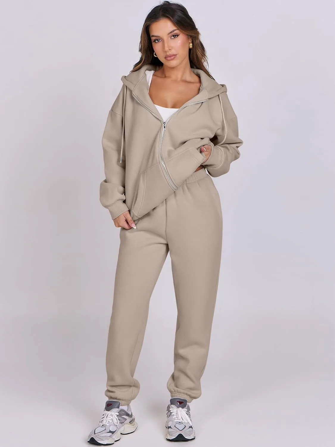 ANRABESS Womens 2 Piece Outfits Sweatsuits Oversized Zip Up Sweatshirt Jogger Sweatpants Tracksuit Sweat Lounge Matching Set