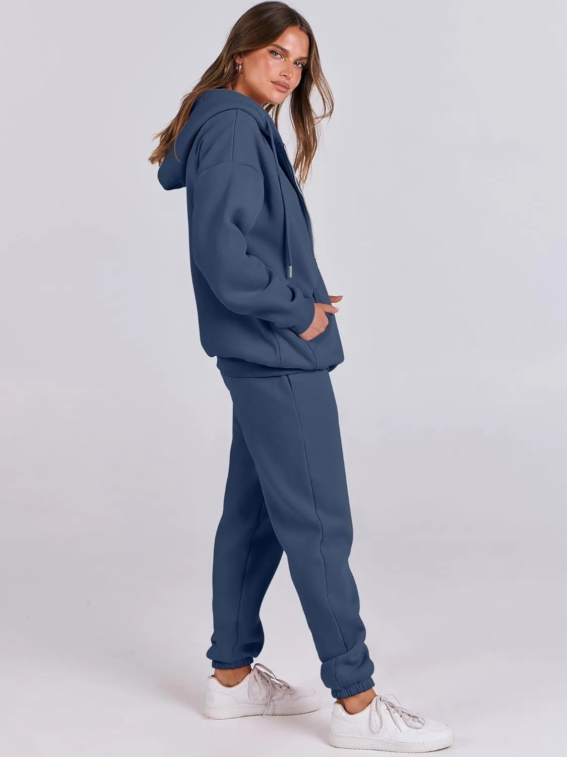 ANRABESS Womens 2 Piece Outfits Sweatsuits Oversized Zip Up Sweatshirt Jogger Sweatpants Tracksuit Sweat Lounge Matching Set