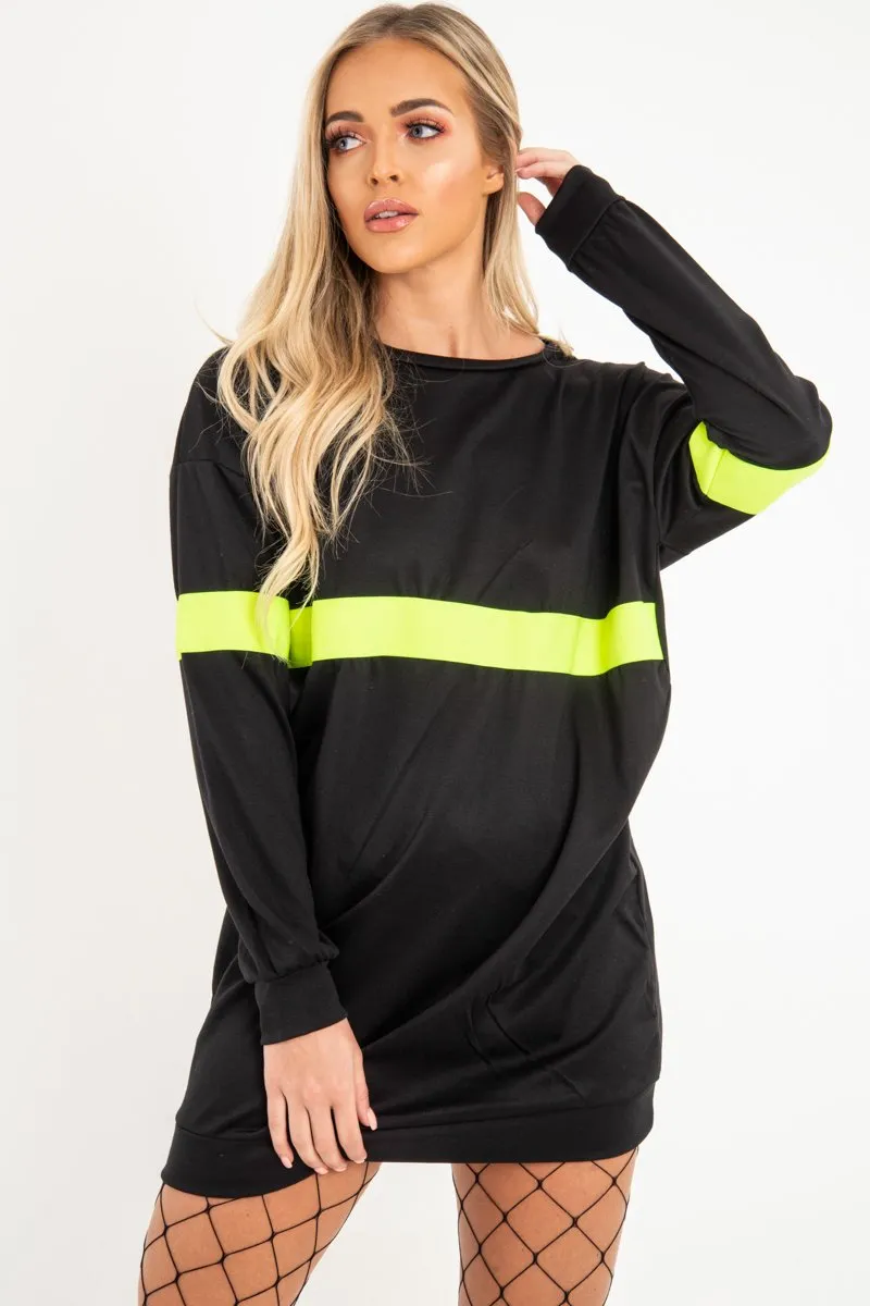 Black Neon Yellow Stripe Longline Sweatshirt - Keighley
