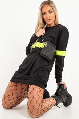 Black Neon Yellow Stripe Longline Sweatshirt - Keighley