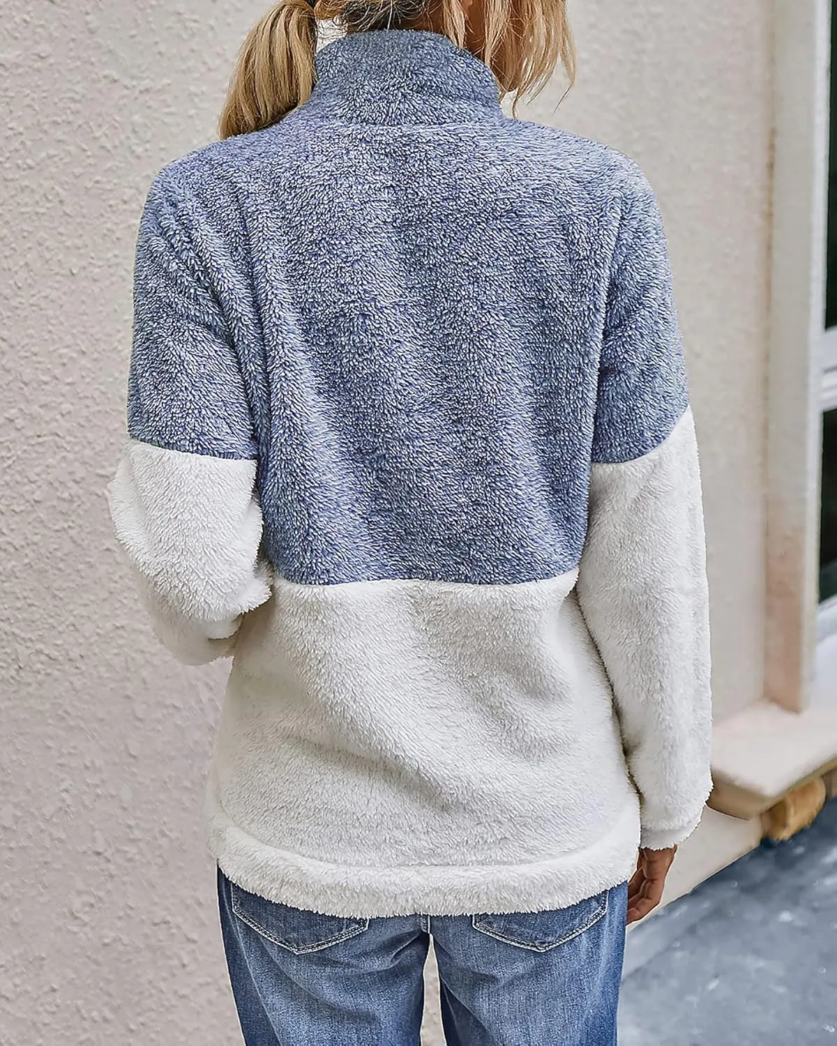 BTFBM Women Sherpa Pullover Quarter Zip Long Sleeve Fluffy Soft Fleece Jackets Sweaters Sweatshirts Hoodies Outwear Coat