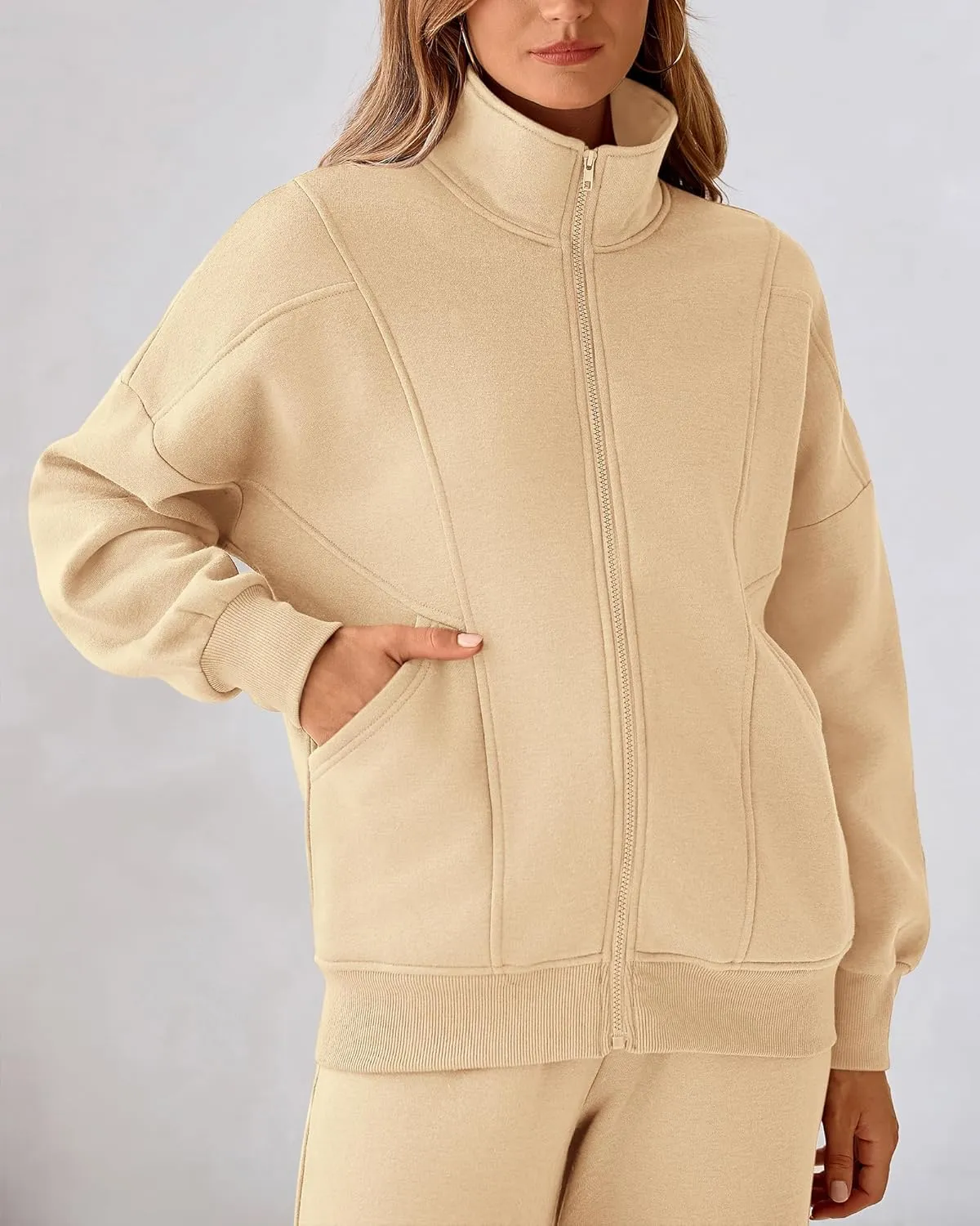 BTFBM Womens Sweatsuits 2 Piece Set 2025 Fleece Long Sleeve Zip Up Sweatshirt Sweatpants Winter Fall Outfits Jogger Sets