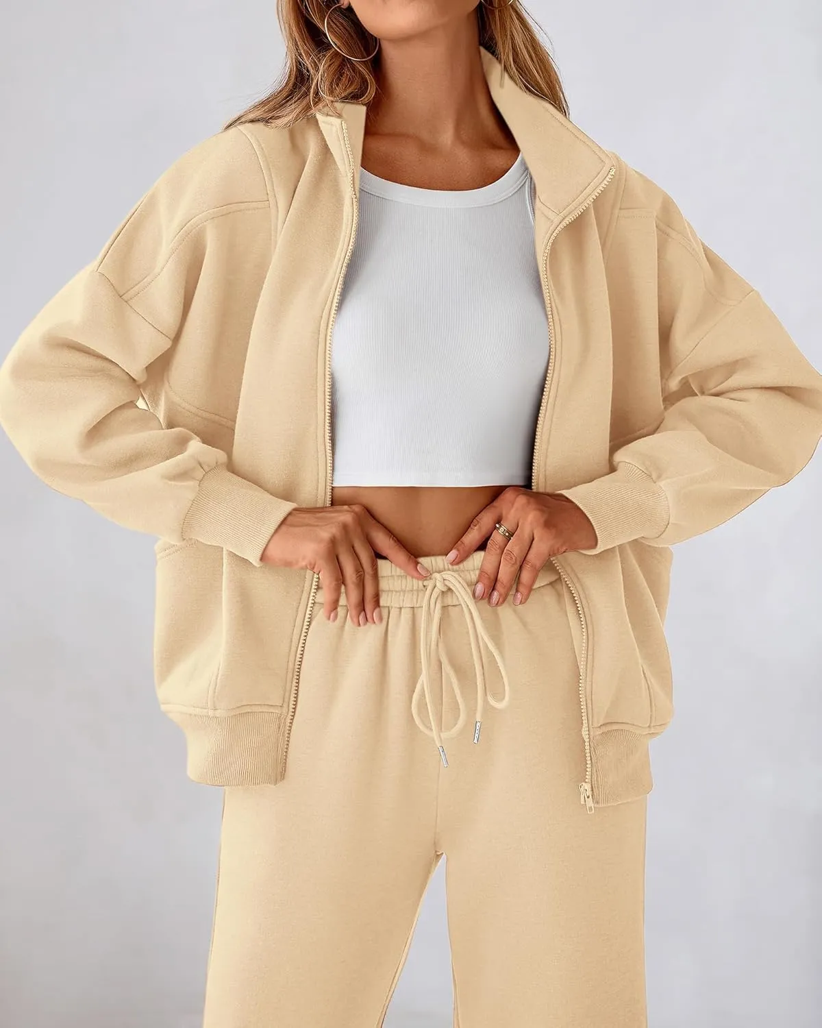BTFBM Womens Sweatsuits 2 Piece Set 2025 Fleece Long Sleeve Zip Up Sweatshirt Sweatpants Winter Fall Outfits Jogger Sets