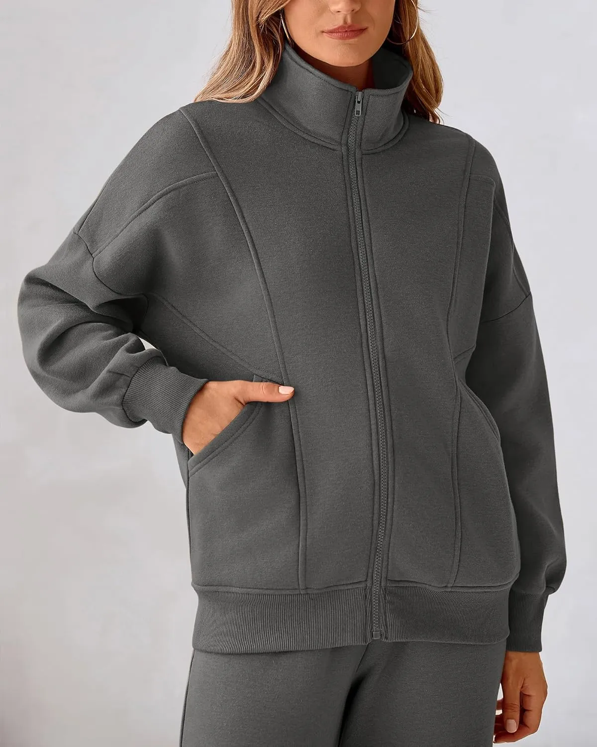 BTFBM Womens Sweatsuits 2 Piece Set 2025 Fleece Long Sleeve Zip Up Sweatshirt Sweatpants Winter Fall Outfits Jogger Sets