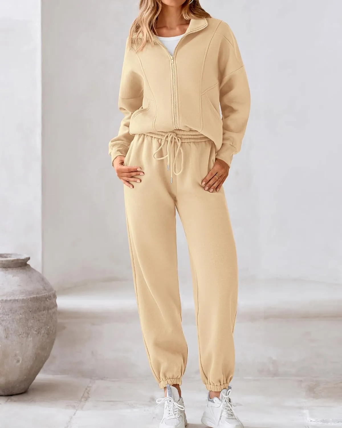 BTFBM Womens Sweatsuits 2 Piece Set 2025 Fleece Long Sleeve Zip Up Sweatshirt Sweatpants Winter Fall Outfits Jogger Sets