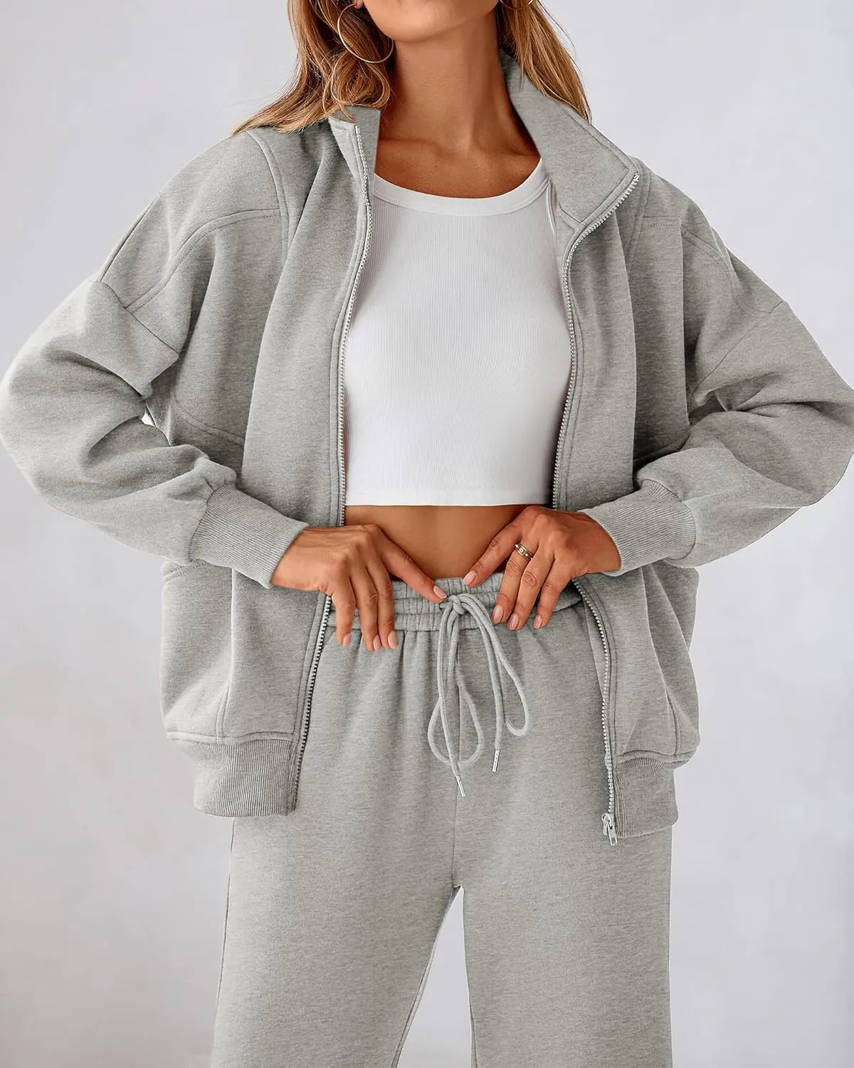 BTFBM Womens Sweatsuits 2 Piece Set 2025 Fleece Long Sleeve Zip Up Sweatshirt Sweatpants Winter Fall Outfits Jogger Sets