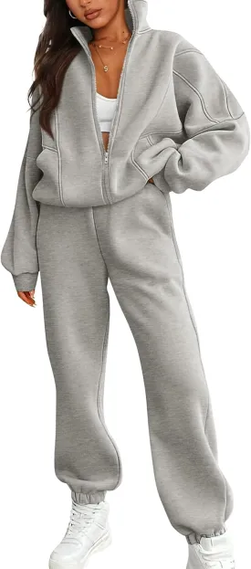 BTFBM Womens Sweatsuits 2 Piece Set 2025 Fleece Long Sleeve Zip Up Sweatshirt Sweatpants Winter Fall Outfits Jogger Sets