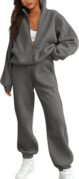 BTFBM Womens Sweatsuits 2 Piece Set 2025 Fleece Long Sleeve Zip Up Sweatshirt Sweatpants Winter Fall Outfits Jogger Sets