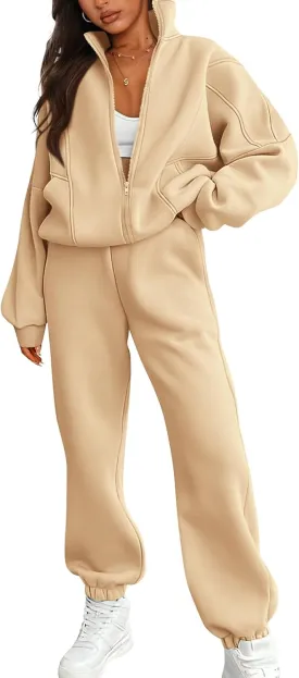 BTFBM Womens Sweatsuits 2 Piece Set 2025 Fleece Long Sleeve Zip Up Sweatshirt Sweatpants Winter Fall Outfits Jogger Sets