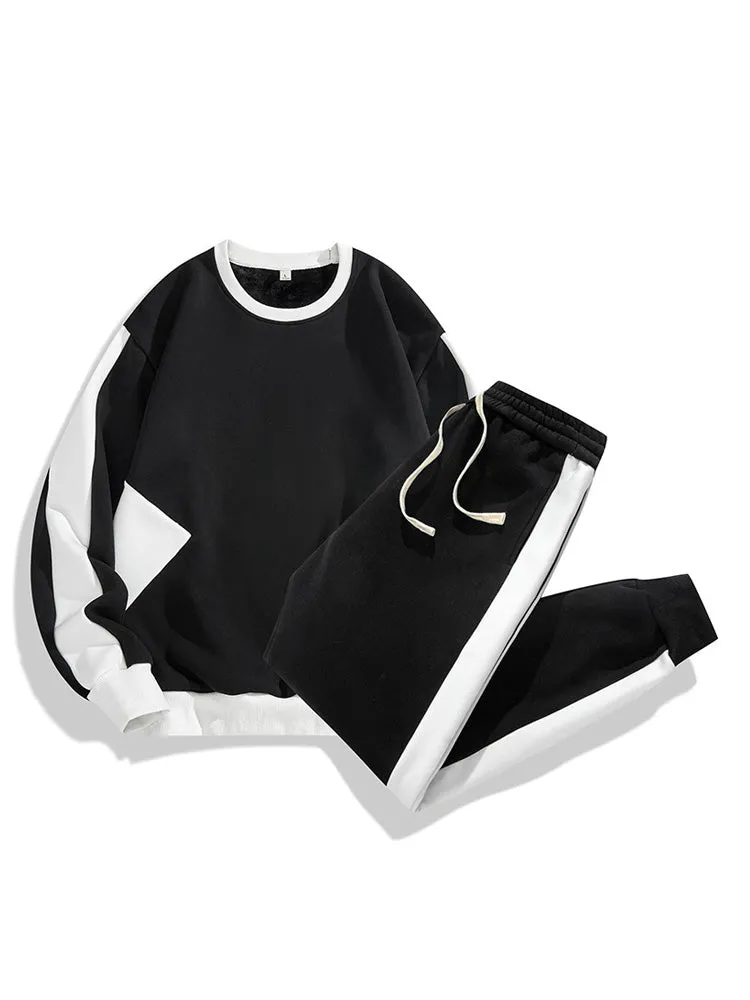 Contrast Color Drawstring Hoodiesets