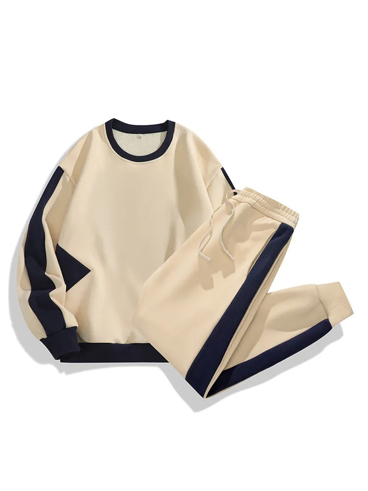 Contrast Color Drawstring Hoodiesets