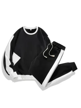 Contrast Color Drawstring Hoodiesets