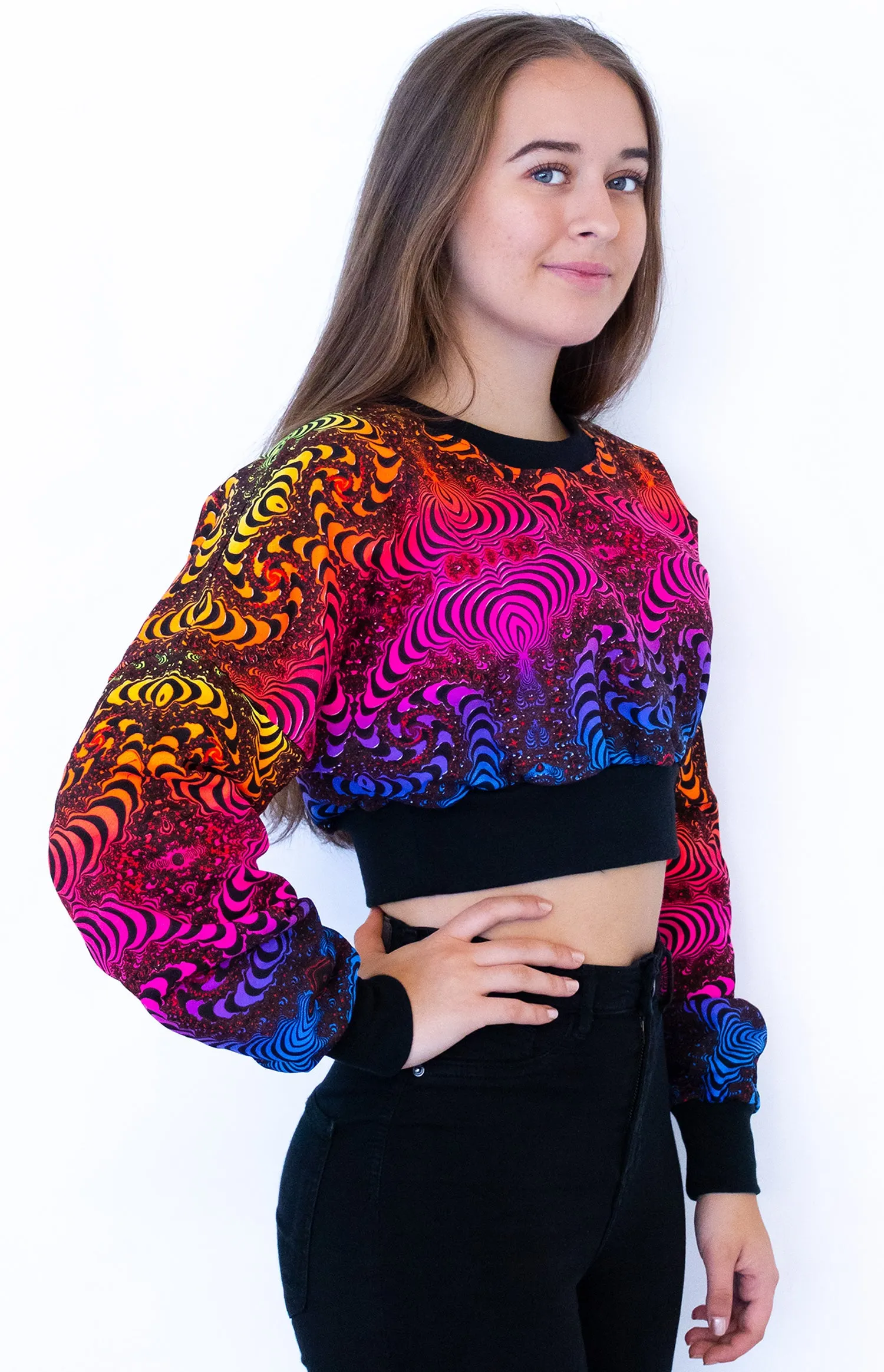 Cropped Sweat : Rainbow Fractal