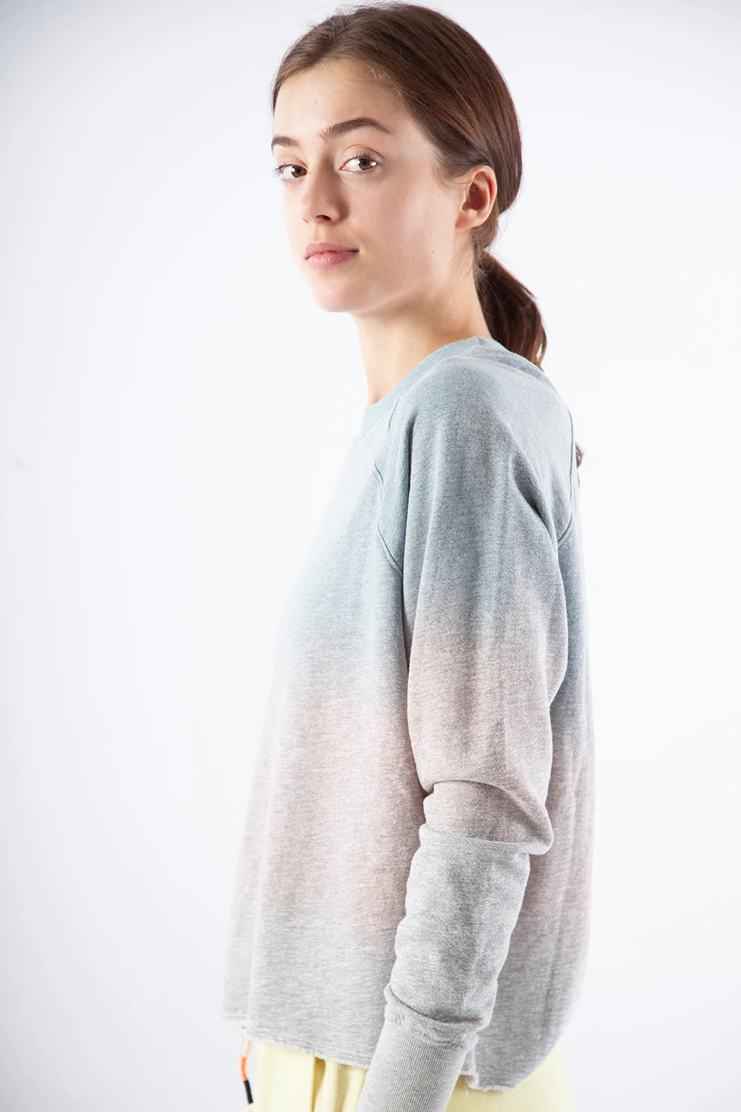 Cutoff Sweatshirt w/ Inset, MIST/ROSEBUD