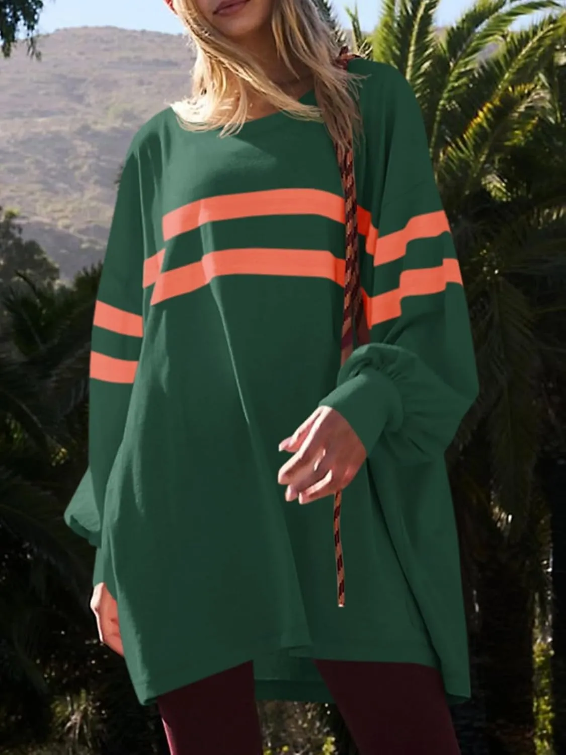 Fisoew Womens Oversized Sweatshirt Long Sleeve Crew Neck Casual Striped Pullover Sweatshirt Dress