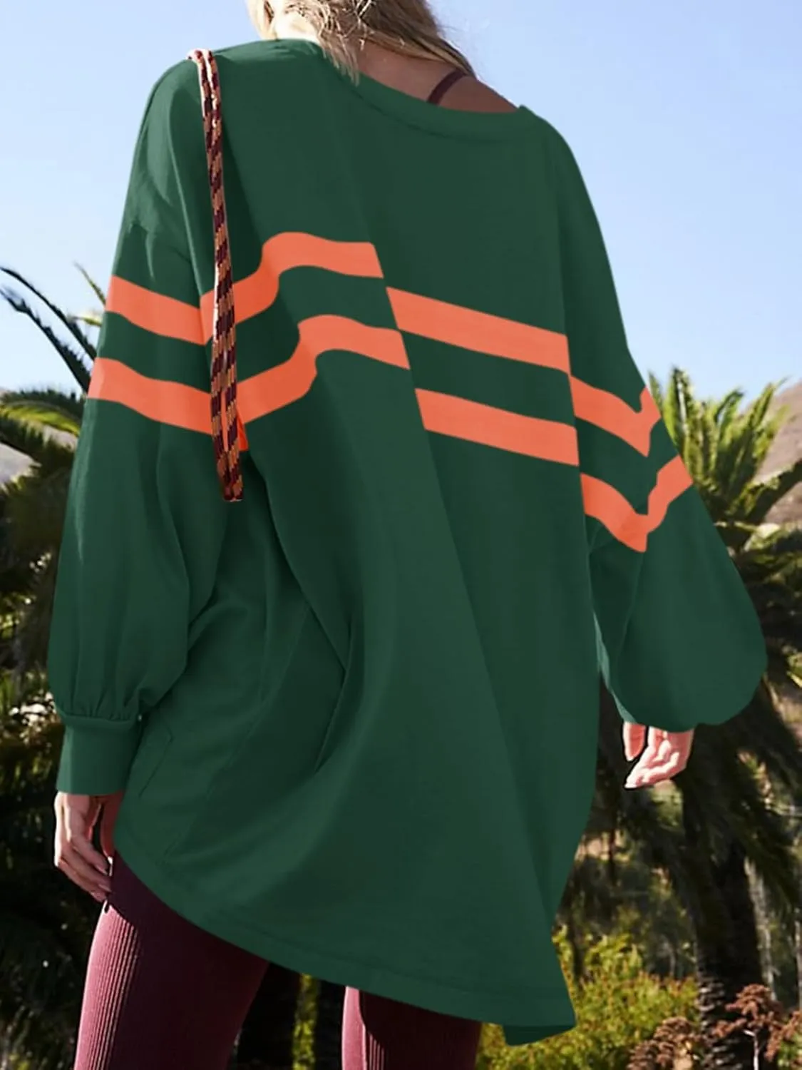 Fisoew Womens Oversized Sweatshirt Long Sleeve Crew Neck Casual Striped Pullover Sweatshirt Dress
