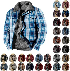Flannel Jacket for Men Without Hood Zip up Hooded Heavyweight Thick Fleece Lined Winter Warm Plaid Shirt Jacket Big Tall