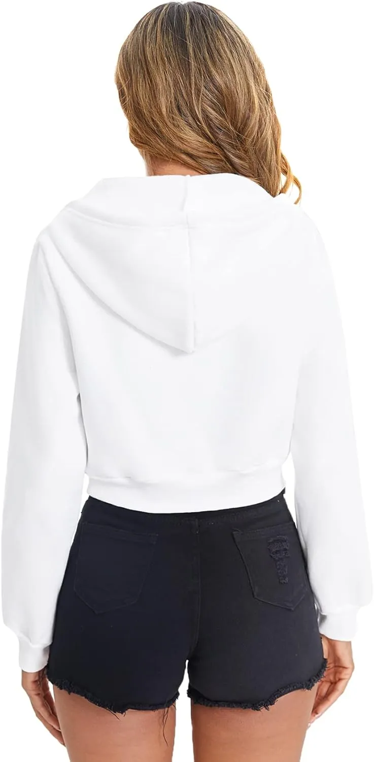 Floerns Women's Casual Long Sleeve Zip Up Cropped Hoodie Sweatshirts
